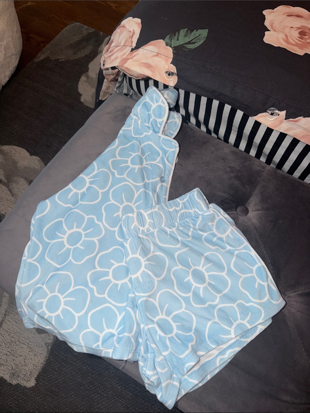 Girl Light Blue Floral Lounge Shorts and Top Set